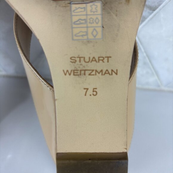 7.5 Patent Cork Wedge Heel Sandal Square Toe Criss Cross Strap Tan Leather Miami - Picture 12 of 13